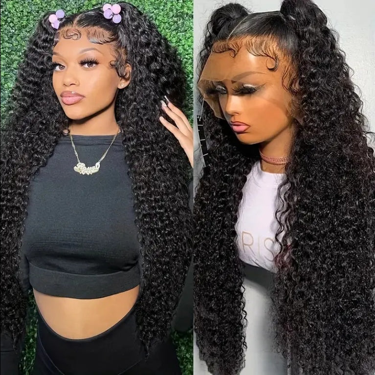 Deep Wave Lace Front Wig Human Hair 180 Density 13x4 Deep Wave HD Lace Front Wig Black Female