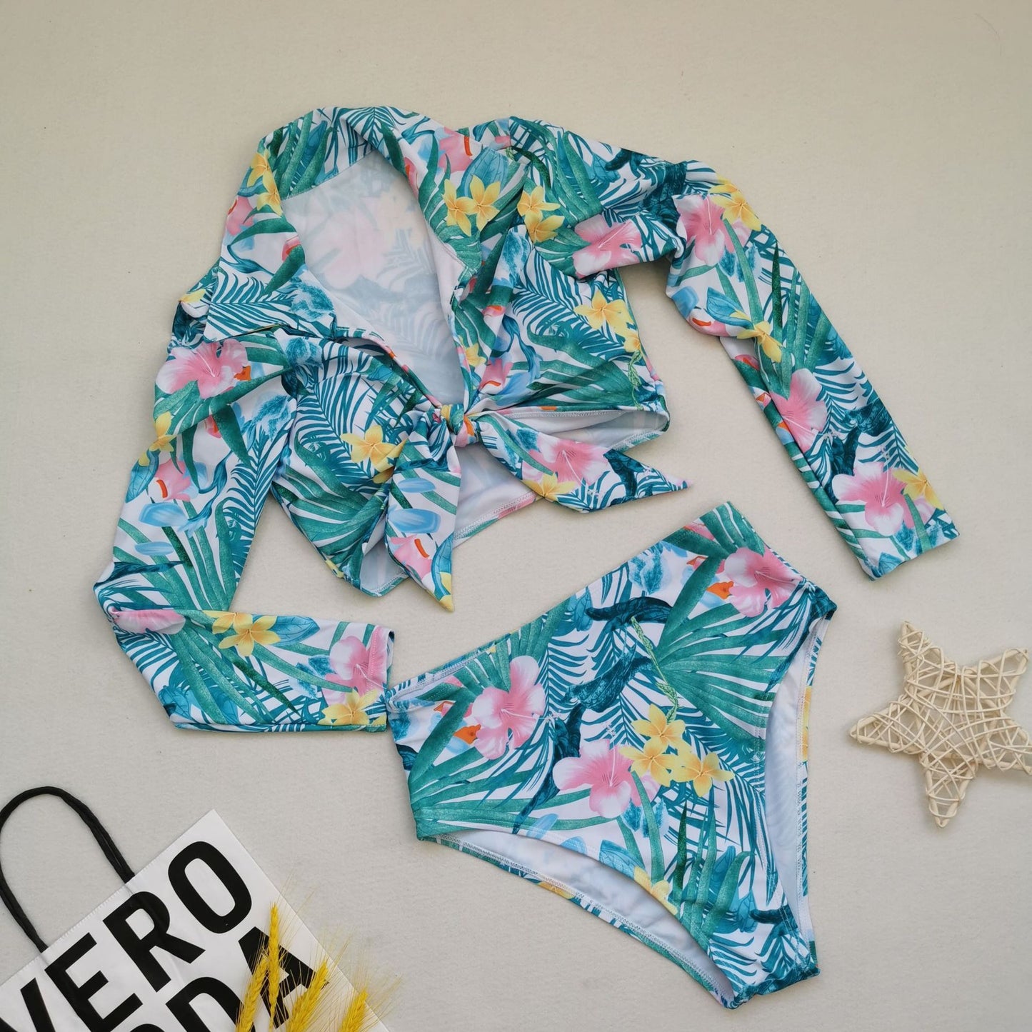 Singularity New Bikini European and American Large Size Swimsuit Long Sleeve High Waist Fat Lady Amazon Swimsuit