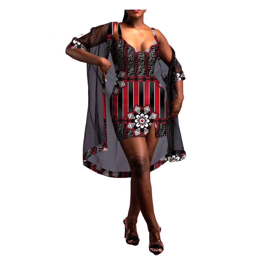 Amazon Aliexpress Two-Piece African Batik Printed Dress