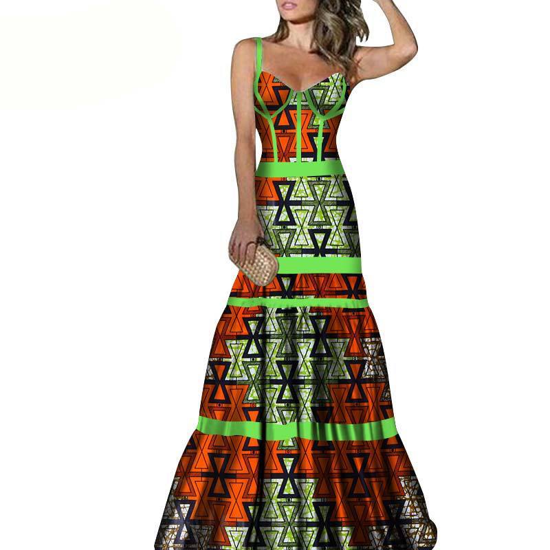 African Print Long Skirt Suspender Long Dress