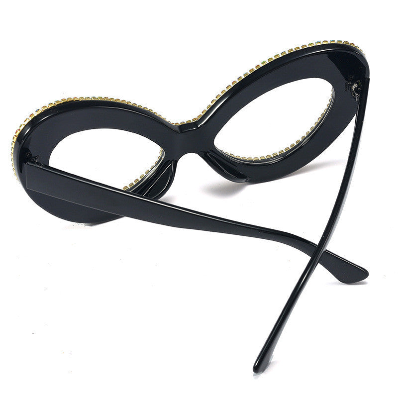 Pearl Rhinestone Flat Mirror Women Butterfly Frame Glasses Frame