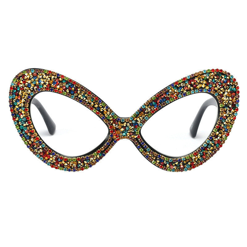 Pearl Rhinestone Flat Mirror Women Butterfly Frame Glasses Frame