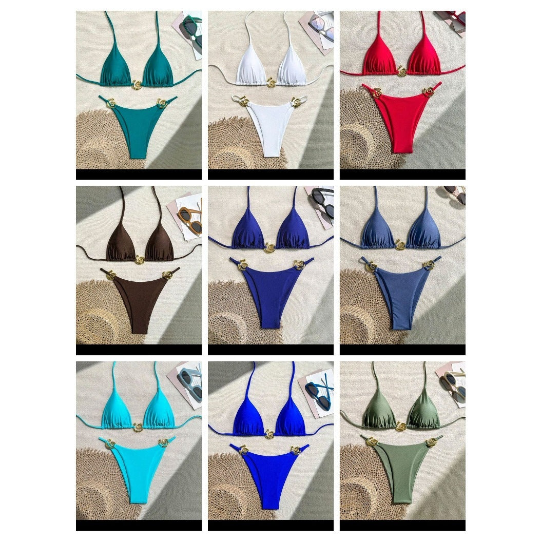 Lady Sexy Split Pure Color Bikini Swimsuit