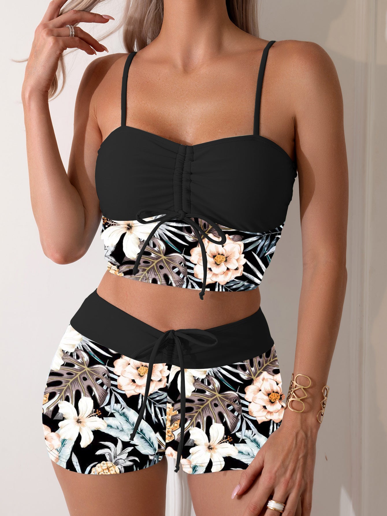 Fashion Printed Drawstring Bikini Swimsuit For Women