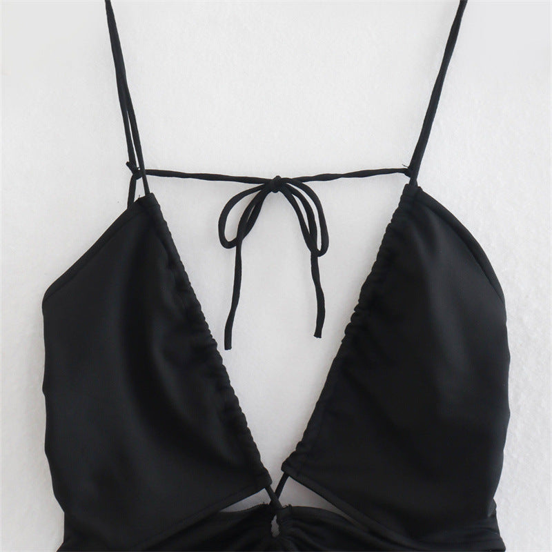 Lady Sexy Black Tight Trousers Open Swimsuit Jumpsuit