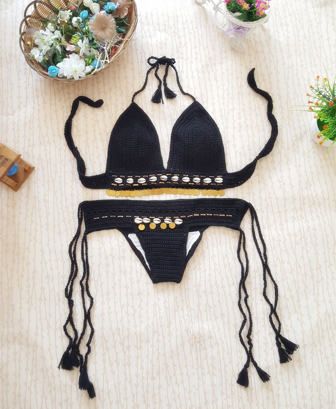 foreign trade new bikini beach swimsuit, bikini retro, handmade crochet lady, Europe and America split suit