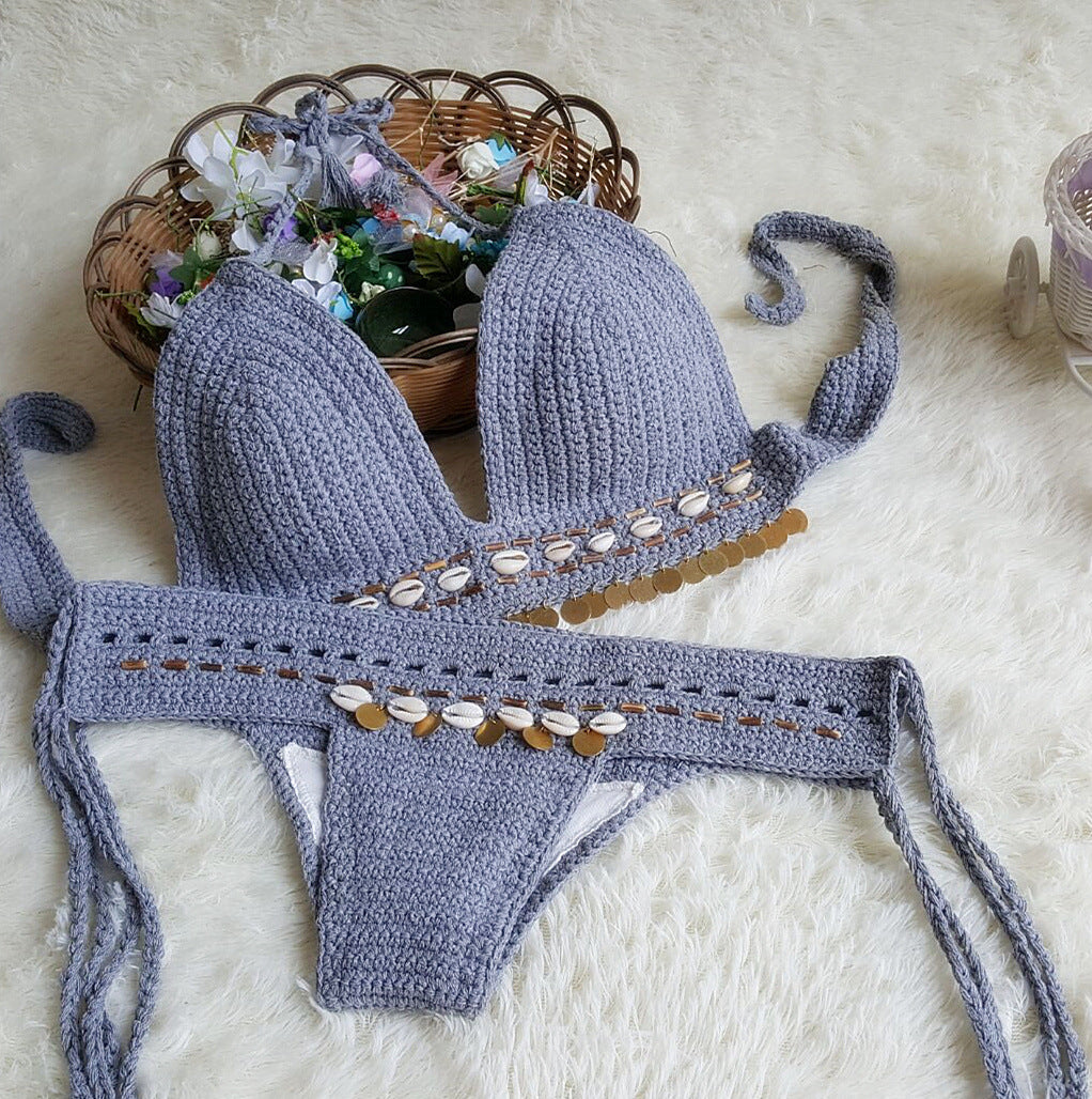 foreign trade new bikini beach swimsuit, bikini retro, handmade crochet lady, Europe and America split suit