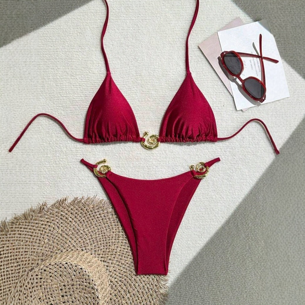 Lady Sexy Split Pure Color Bikini Swimsuit