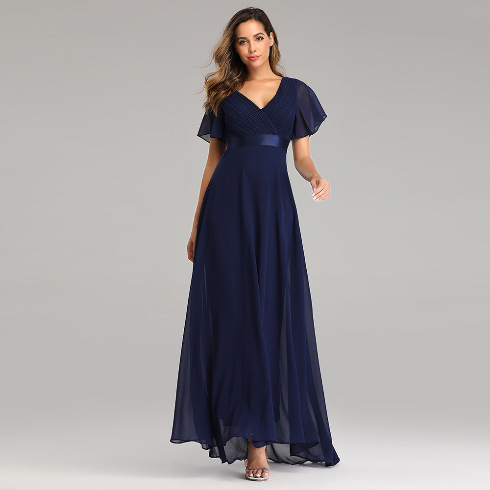 Big Hem Double V-neck Flared Sleeve Dress