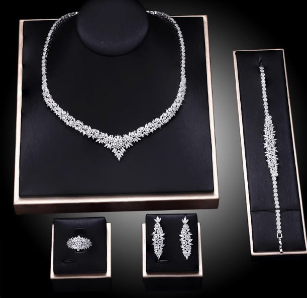 Bride's Copper Zircon Suit Necklace Earrings Hand