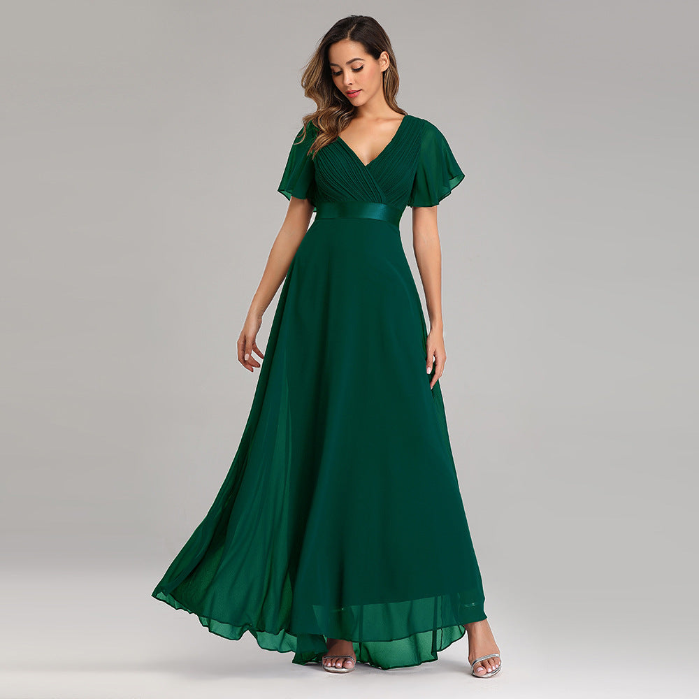 Big Hem Double V-neck Flared Sleeve Dress