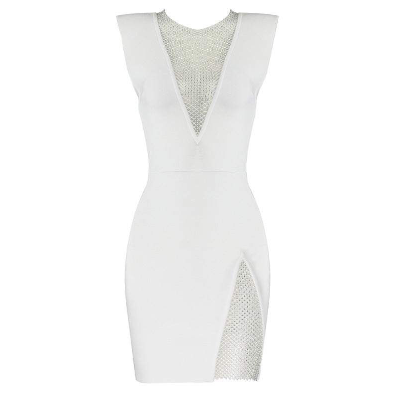 Sexy Ladies Slim-fit Mesh Dress With Diamond Bandage