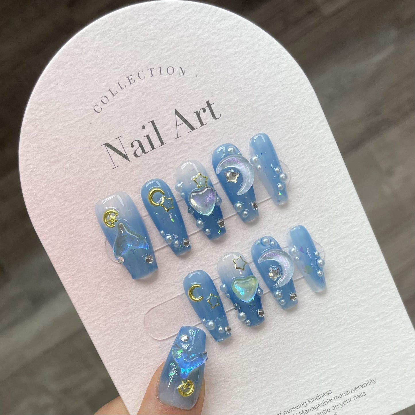 Handmade Phototherapy Wear Mermaid Love Nail Tips Gradient Star Moon Pearl Nails Patch
