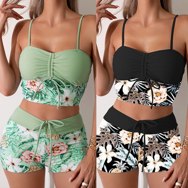 Fashion Printed Drawstring Bikini Swimsuit For Women