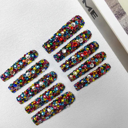 GGddsha 2025 Long Nail Designs Reusable PMMA AcrylicBaroque Glass Style Press-on Nails With Box Gifts ForWomen,Mosaic Mirage