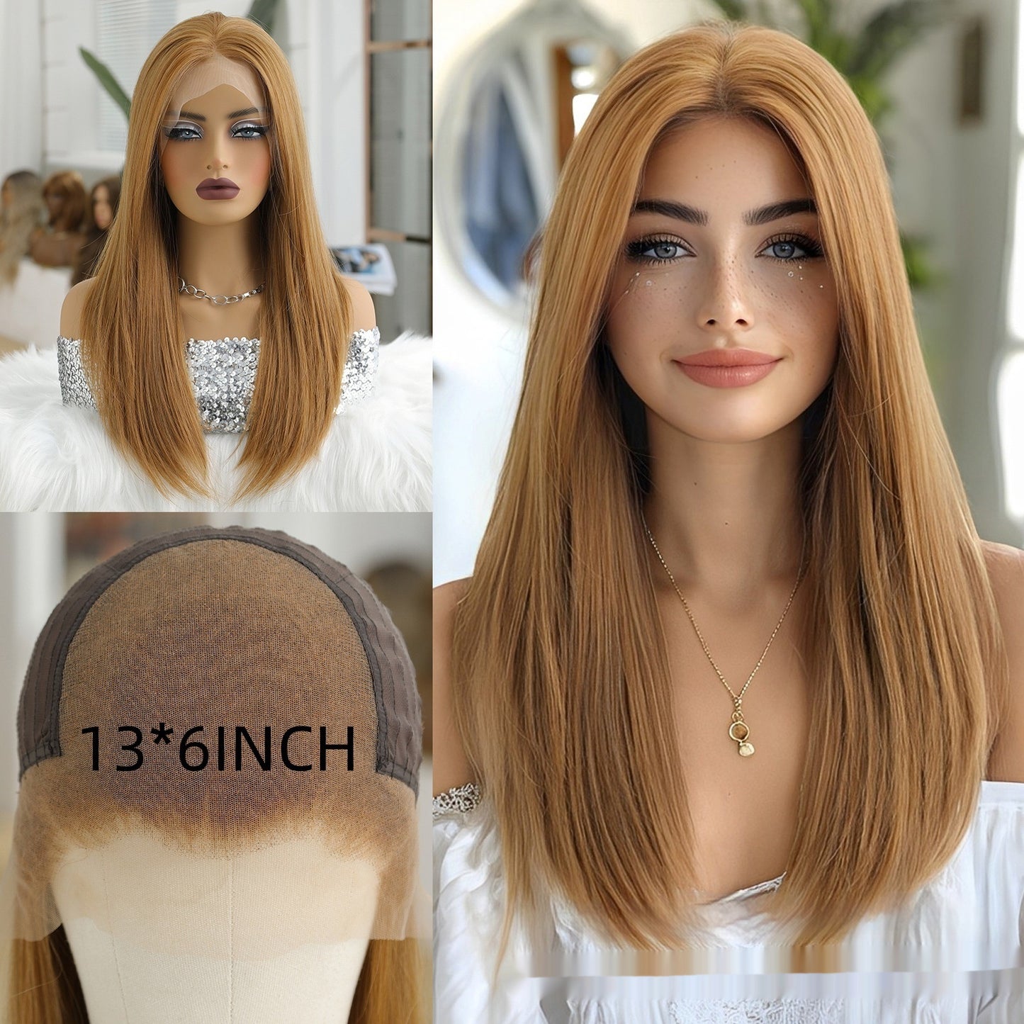 136 Lace Wig Large Area Cold Brown Medium Fashion