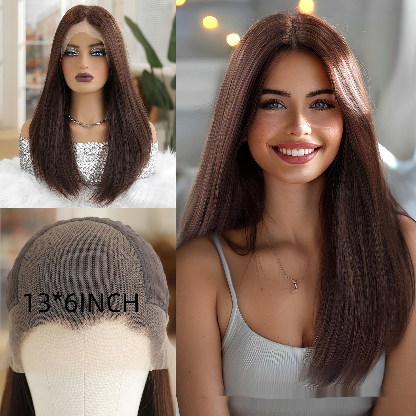 136 Lace Wig Large Area Cold Brown Medium Fashion