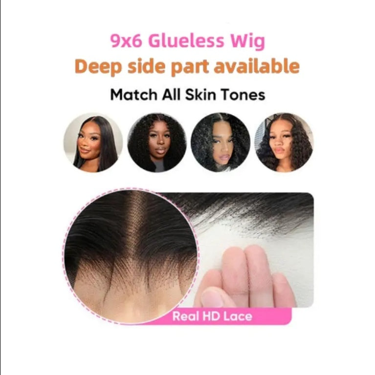 Wholesale Pre Cut 9x6 Lace Wavy Layer Cut Non Glue Wig With Curtain Bangs Black Female Human Hair Wig