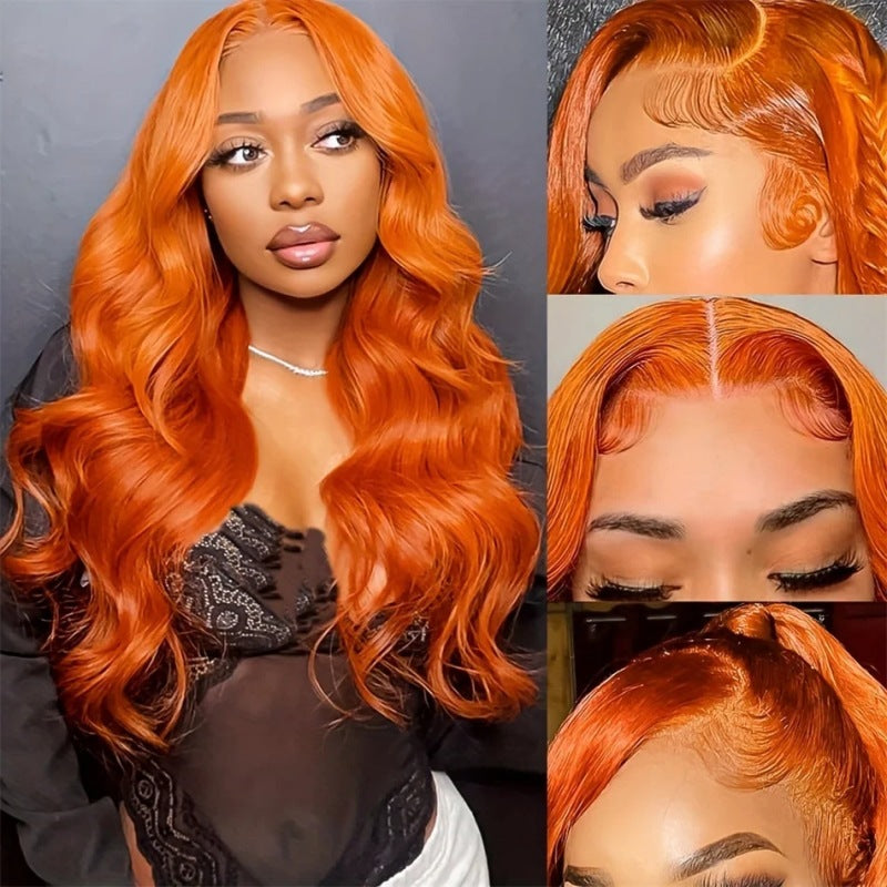 Long Curly Hair Fluffy Curly Hair Orange Big Wave Real Hair Headband For Women
