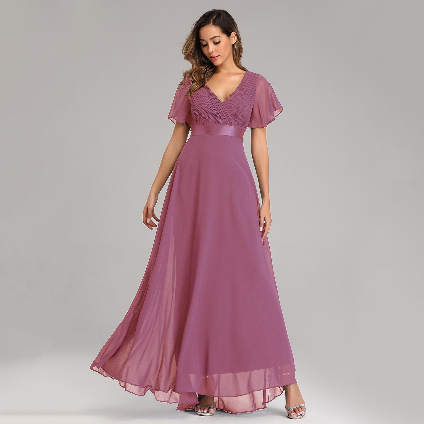 Big Hem Double V-neck Flared Sleeve Dress