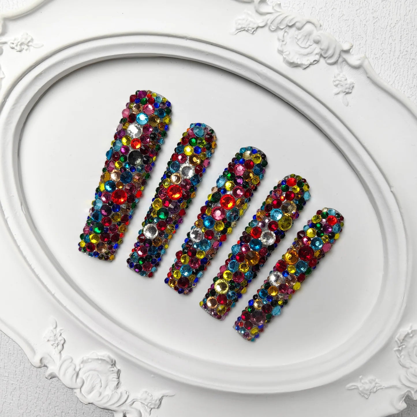 GGddsha 2025 Long Nail Designs Reusable PMMA AcrylicBaroque Glass Style Press-on Nails With Box Gifts ForWomen,Mosaic Mirage