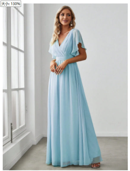 Big Hem Double V-neck Flared Sleeve Dress