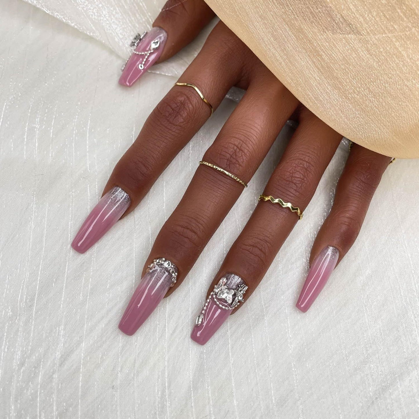 GGDDSHA Handmade Press On Nails, Luxury & Custom FakeNails 3D Handmade Reusable UV Finished False Nails, Hand-Painted Nail,Lavender Luster