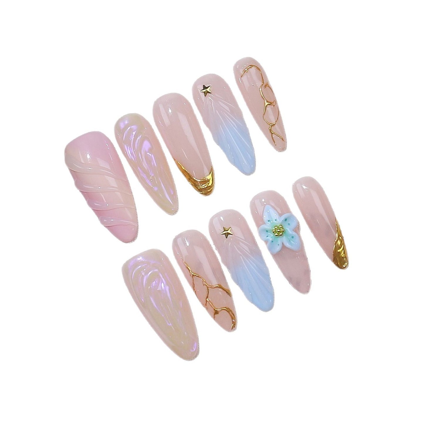 Mid-length Almond Fake Nails Handmade Carved High-grade French Shell Pattern Wear Armor