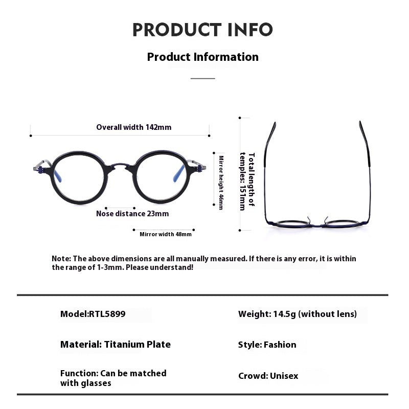 Pure Titanium Fashion Retro Trend Anti-blue Light Glasses