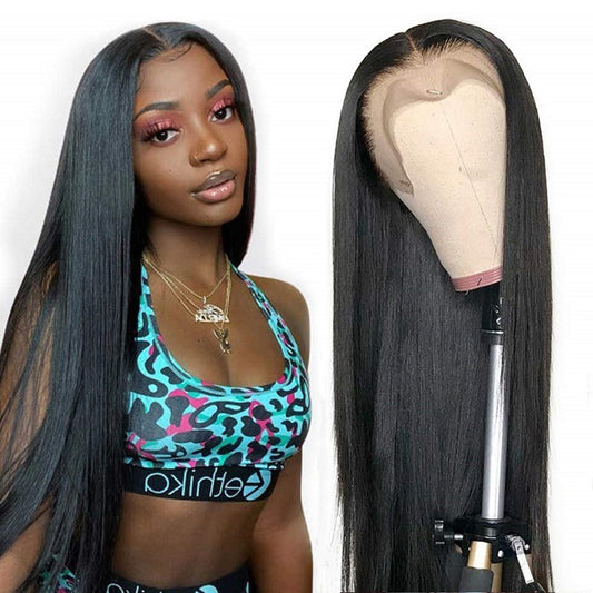 European And American Wig Women's Black Front Lace Split Long Straight Hair Chemical Fiber Headgear Cross Border For Manufacturers In Stock