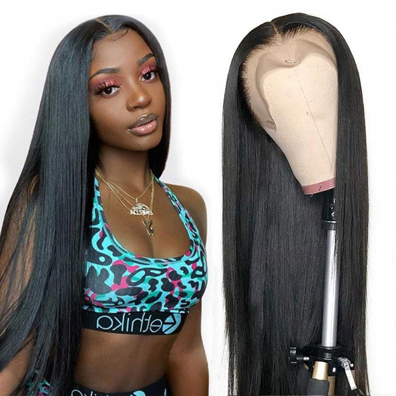 European And American Wig Women's Black Front Lace Split Long Straight Hair Chemical Fiber Headgear Cross Border For Manufacturers In Stock