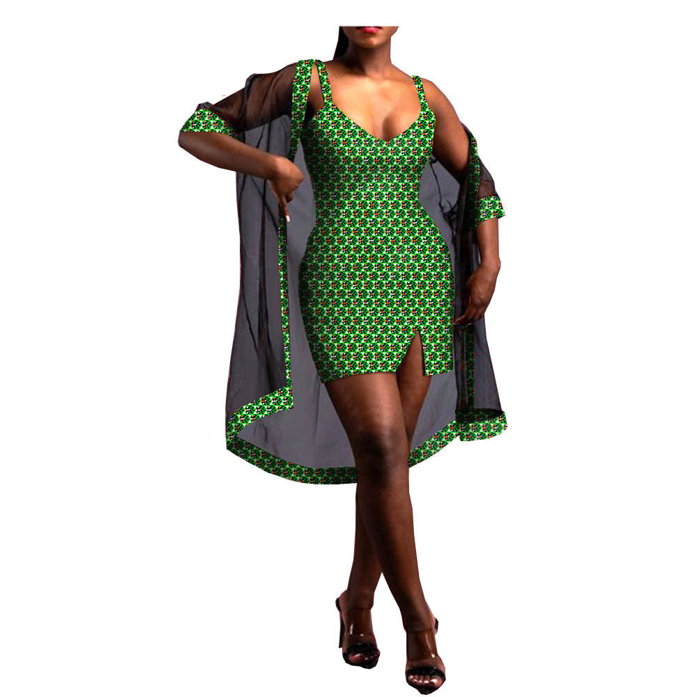 Amazon Aliexpress Two-Piece African Batik Printed Dress