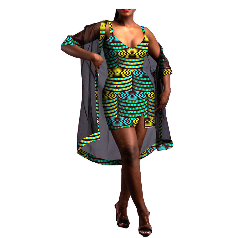 Amazon Aliexpress Two-Piece African Batik Printed Dress
