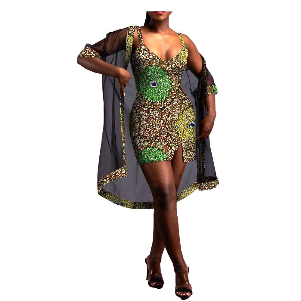 Amazon Aliexpress Two-Piece African Batik Printed Dress
