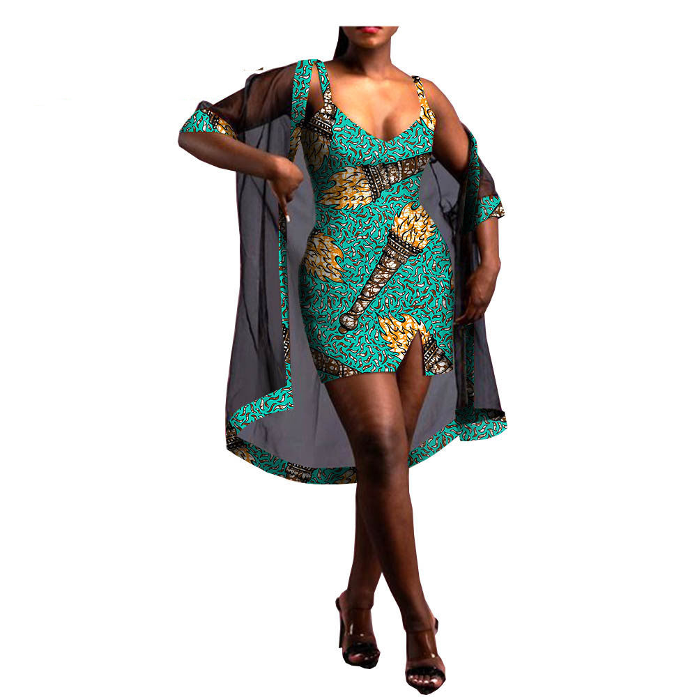 Amazon Aliexpress Two-Piece African Batik Printed Dress