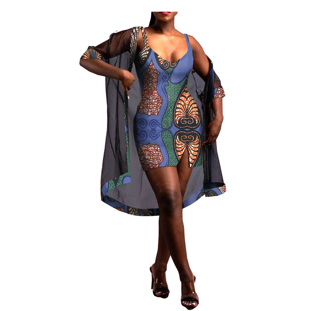Amazon Aliexpress Two-Piece African Batik Printed Dress