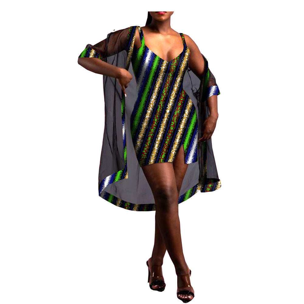 Amazon Aliexpress Two-Piece African Batik Printed Dress