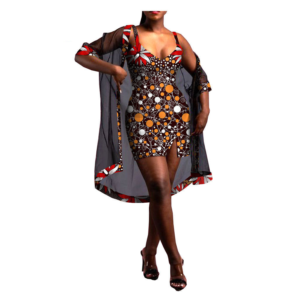 Amazon Aliexpress Two-Piece African Batik Printed Dress