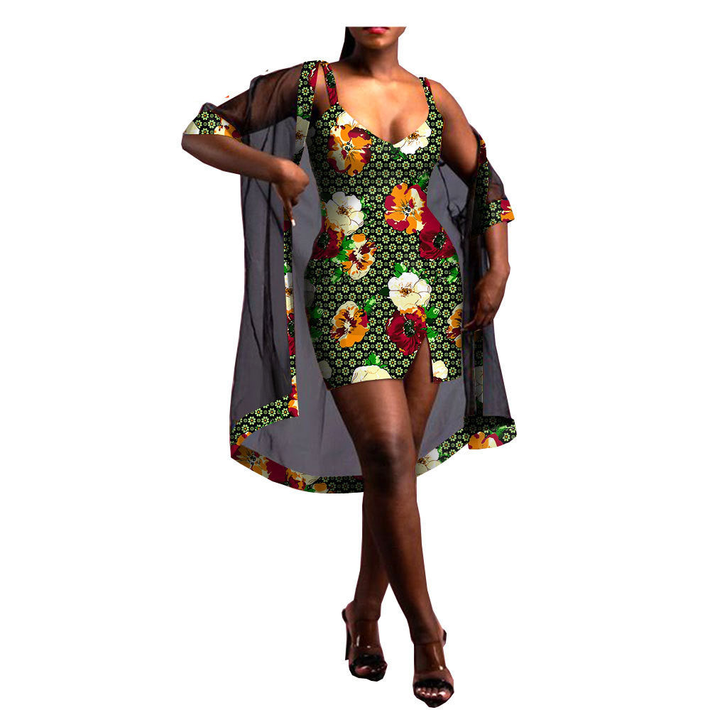 Amazon Aliexpress Two-Piece African Batik Printed Dress