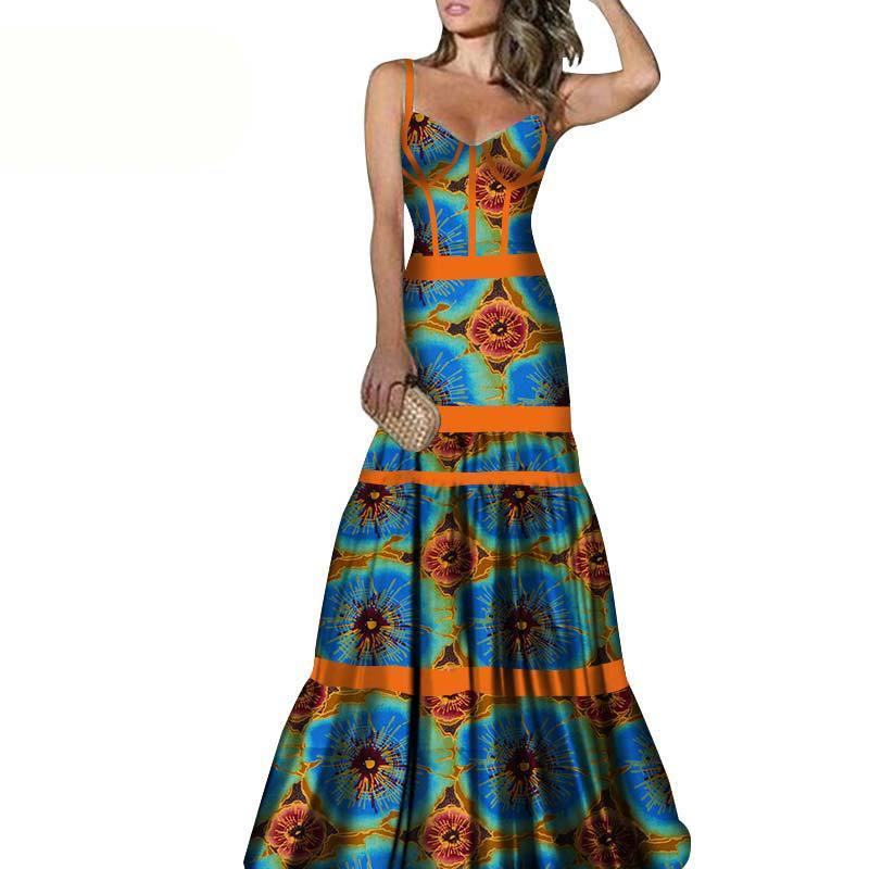 African Print Long Skirt Suspender Long Dress