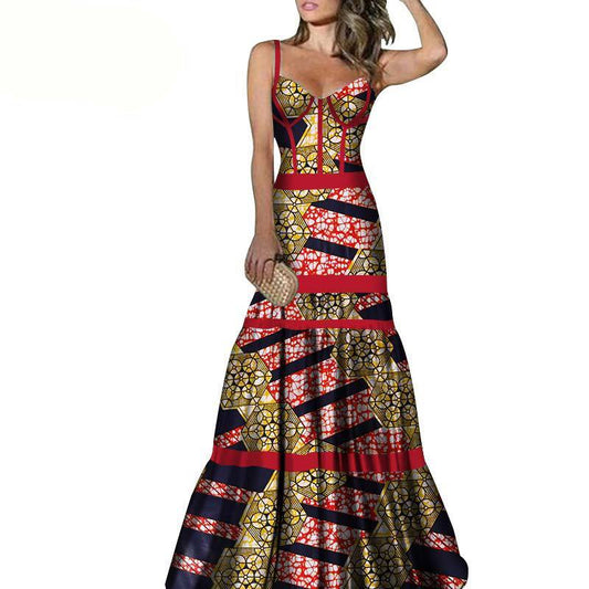 African Print Long Skirt Suspender Long Dress
