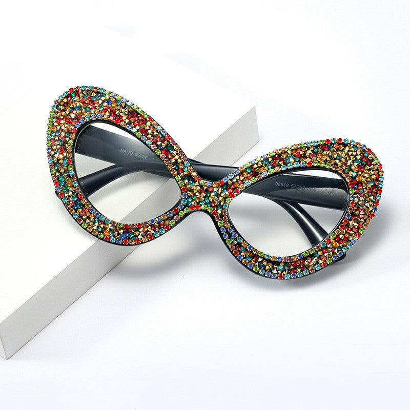 Pearl Rhinestone Flat Mirror Women Butterfly Frame Glasses Frame
