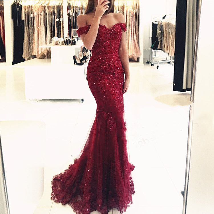 Fashion Long Banquet Evening Dress Women's Slim Dress