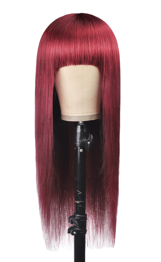 Qi Liuhai Real Hair Wig Straight Hair Headgear
