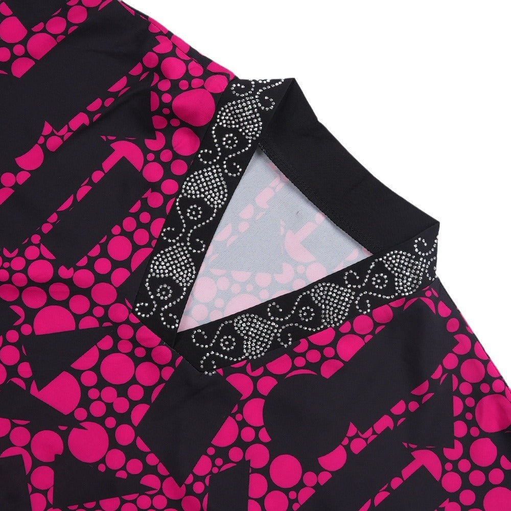 Women's Clothing Large Size V-neck Short-sleeved Rhinestone Printing Dress