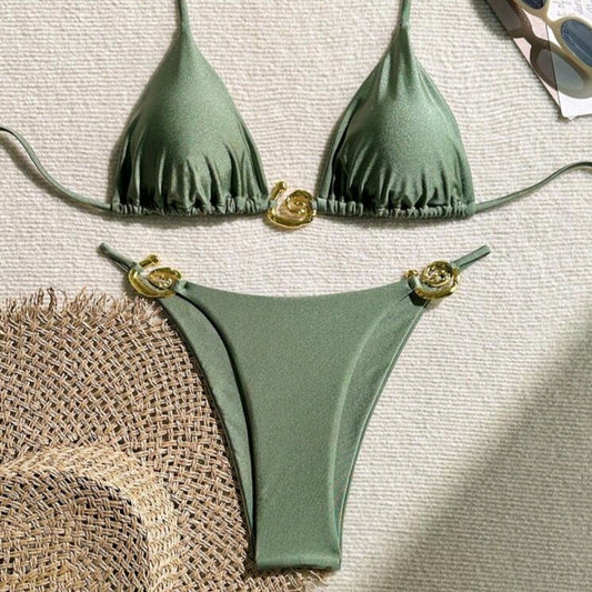Lady Sexy Split Pure Color Bikini Swimsuit