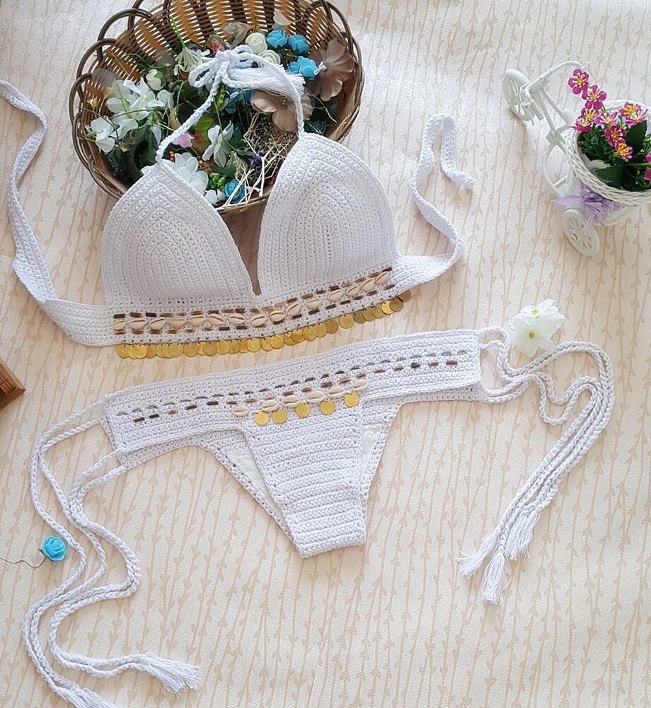 foreign trade new bikini beach swimsuit, bikini retro, handmade crochet lady, Europe and America split suit
