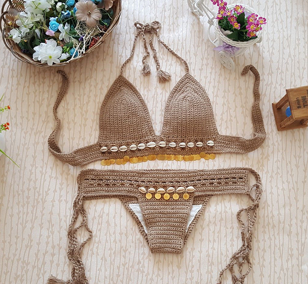 foreign trade new bikini beach swimsuit, bikini retro, handmade crochet lady, Europe and America split suit