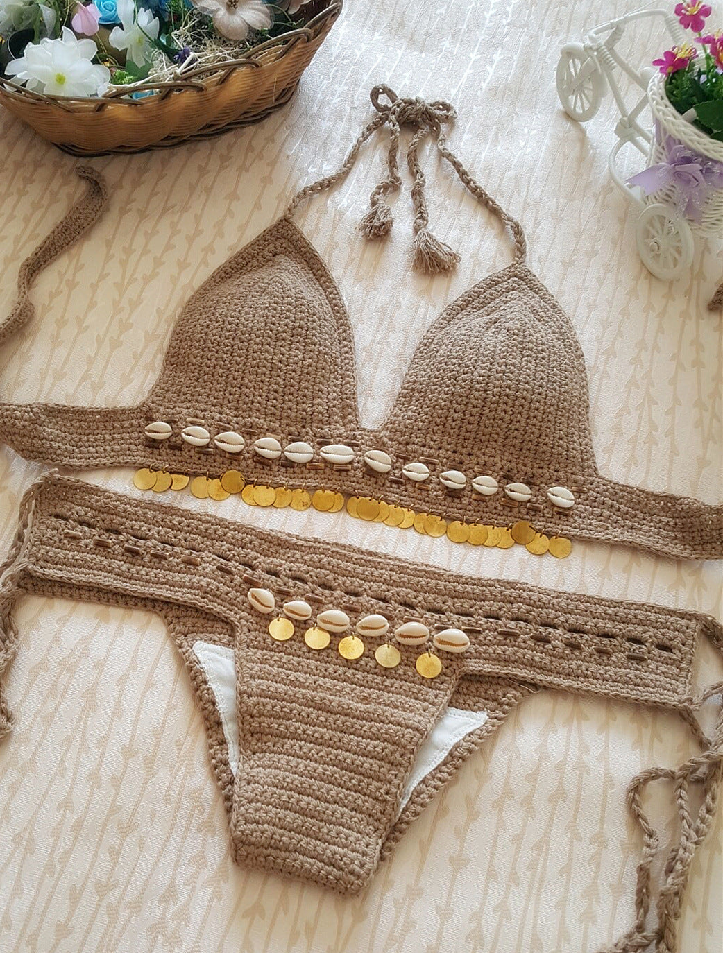 foreign trade new bikini beach swimsuit, bikini retro, handmade crochet lady, Europe and America split suit