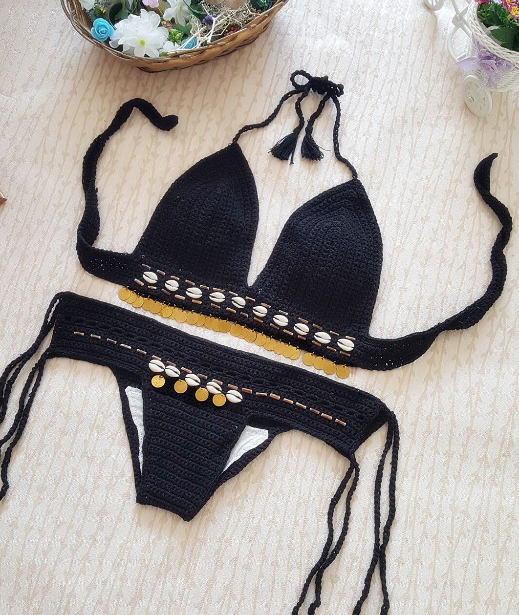foreign trade new bikini beach swimsuit, bikini retro, handmade crochet lady, Europe and America split suit